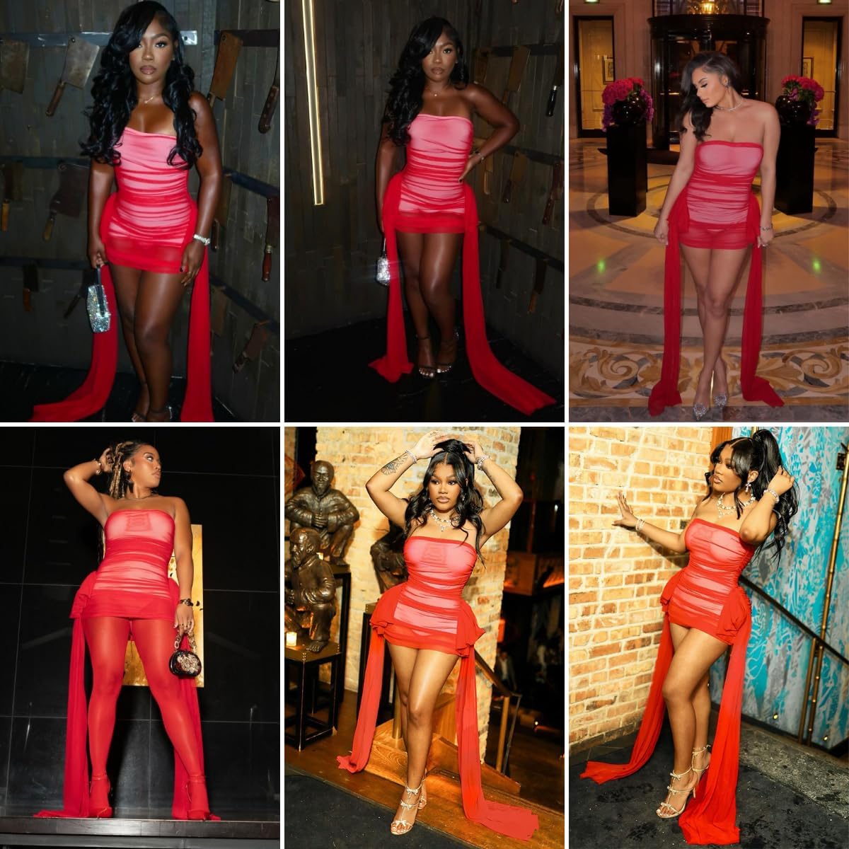 Women's Sheer Mesh Ribbon Strapless Bodycon Sexy Sleeveless See Through Ruffle Mini Dress for Party Night Club - Image 6