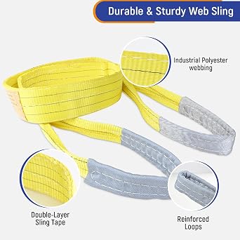 Generic 2 x 6.5' Lifting Slings Straps Polyester Web Slings, Heavy Duty Flat Eye Lift Sling, Web Slings, Winch Strap 6614 lbs Straight, 8818 lbs Basket, 13228lbs Chocker, Yellow, 10004