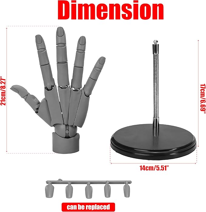 Modelo de Mano Derecha 1:1 Articulado para Dibujo, Maniquí de Artista Flexible miniatura 2