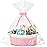 LANDNEOO Small Woven Basket with Gift Bags and Ribbons, Empty Decorative Gift Chest Box, Cute Baby Gift Basket for Nursery, Cotton Rope Room Shelf Storage Basket with Handles, 12x 8x 5, Pink