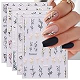 JMEOWIO 6 Sheets 3D Embossed Spring Flower Nail Art Stickers Decals Self-Adhesive Pegatinas Uñas 5D Colorful Summer Leaf Floral Nail Supplies Nail Art Design Decoration Accessories