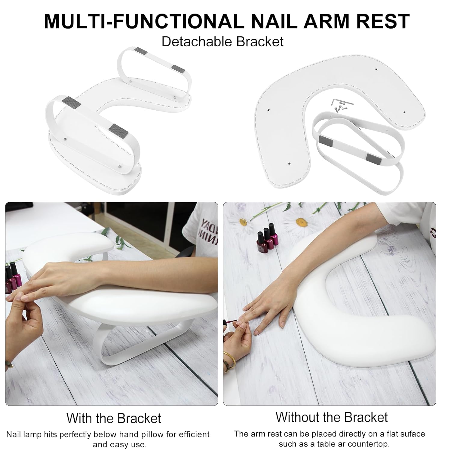 Nail Arm Rest for Nails Tech,U Shaped Manicure Nails Arm Rest Stand,Cozy Leather Hand Rest Holder for Nail Tech Manicure Salon Tools,Detachable Bracket (White)