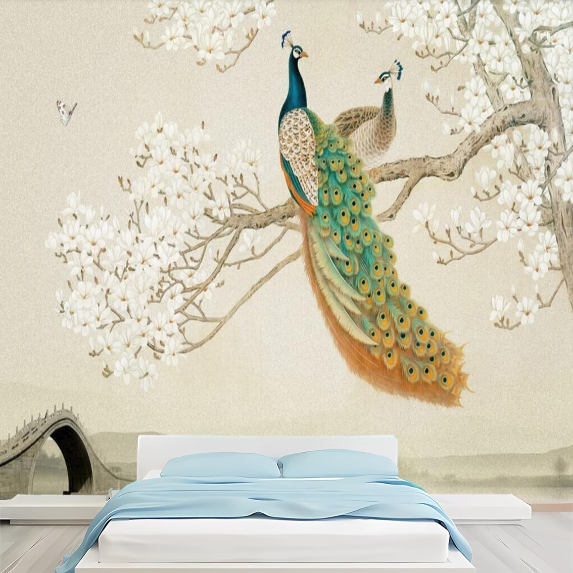 Dskjoviality Peacock-22 Custom Size Wallpaper Mural Chinoiserie Wallpaper Peacock Wallpaper Landscape Wallpaper Removable Wallpaper Applicable Living Room And Bedroom Office