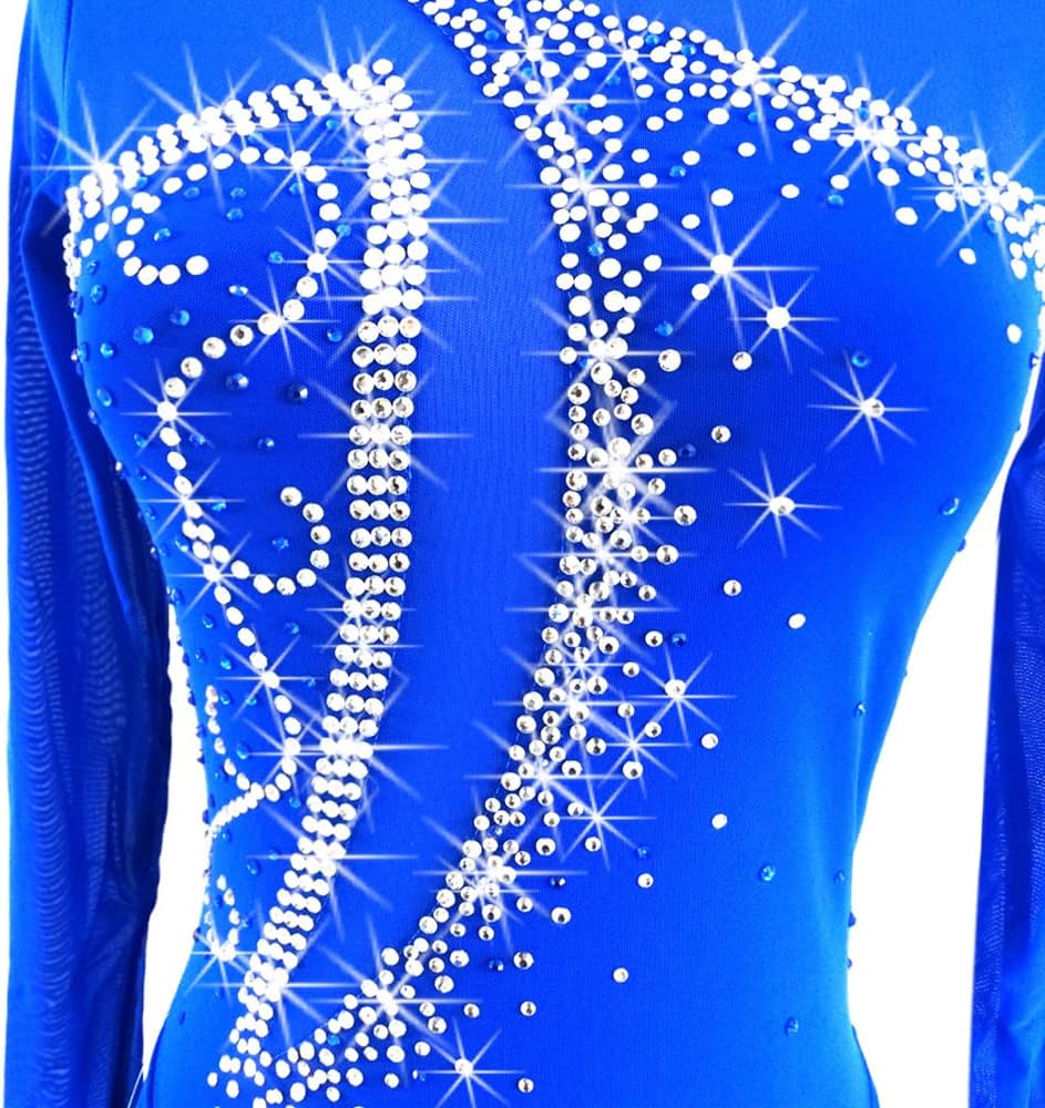 LIUHUO Blue Ice Figure Skating Dress for Girls Women Backless Long-Sleeved Beaded Dresses…