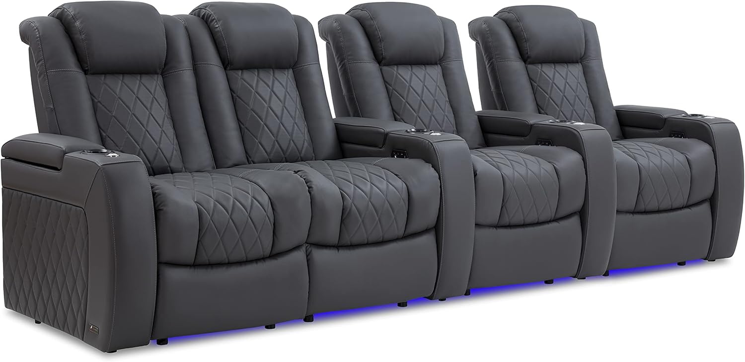 Valencia Tuscany Home Theater Seating | Premium Top Grain Italian Nappa 11000 Leather, Power Reclining, Power Lumbar Support, Power Headrest (Row of 2, Navy Blue) : Home & Kitchen