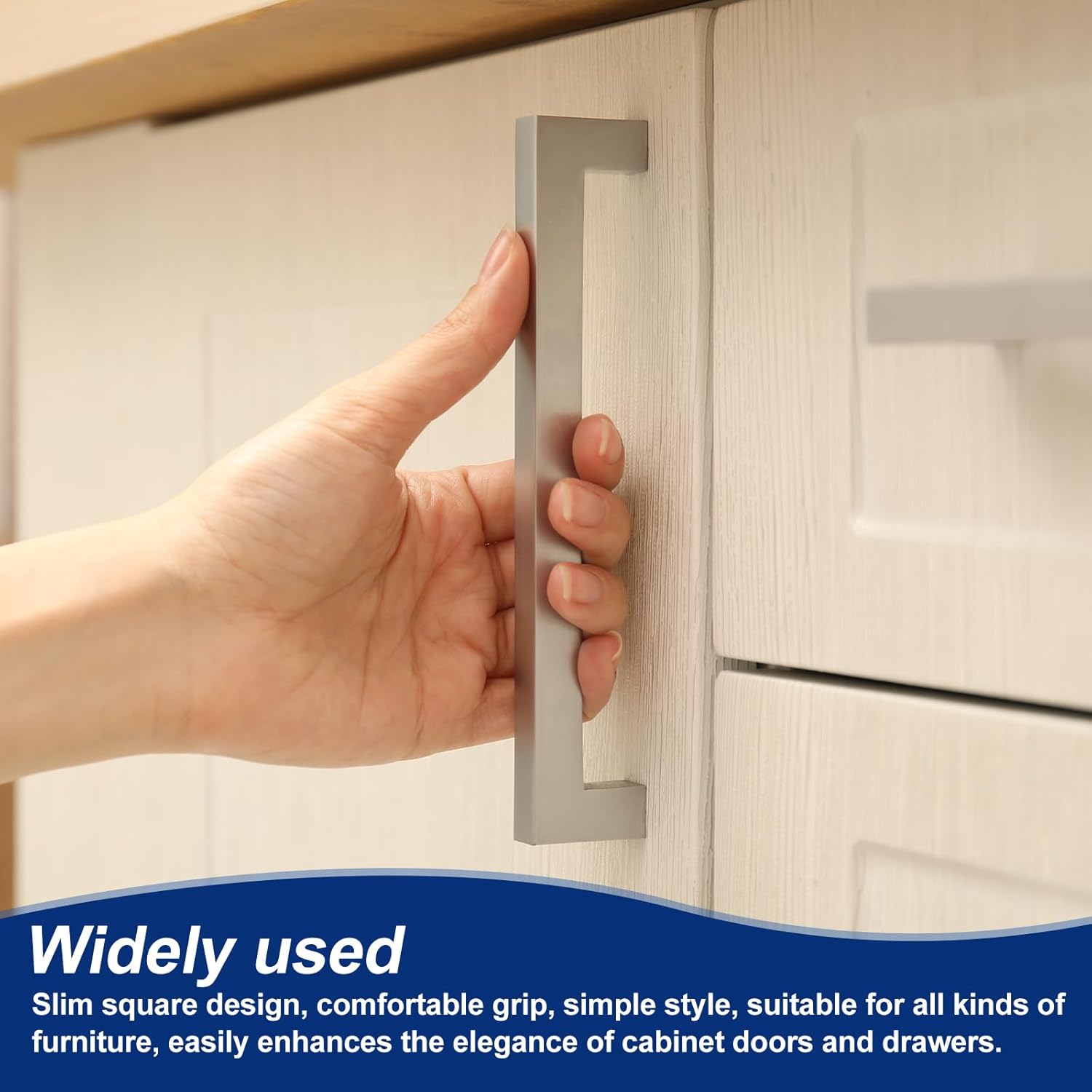 uxcell 5 Pack Square Bar Drawer Handles, 10 1/16 Inch Hole Center Modern Drawer Pulls Kitchen Cabinets Pull Zinc Alloy Slim Cupboard Pulls, Black