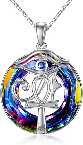 Collar de plata esterlina S925 con ojo de Horus, joyería de cruz de Ankh, protección de Egipto con colgante de cristal, collar religioso Ankh copto