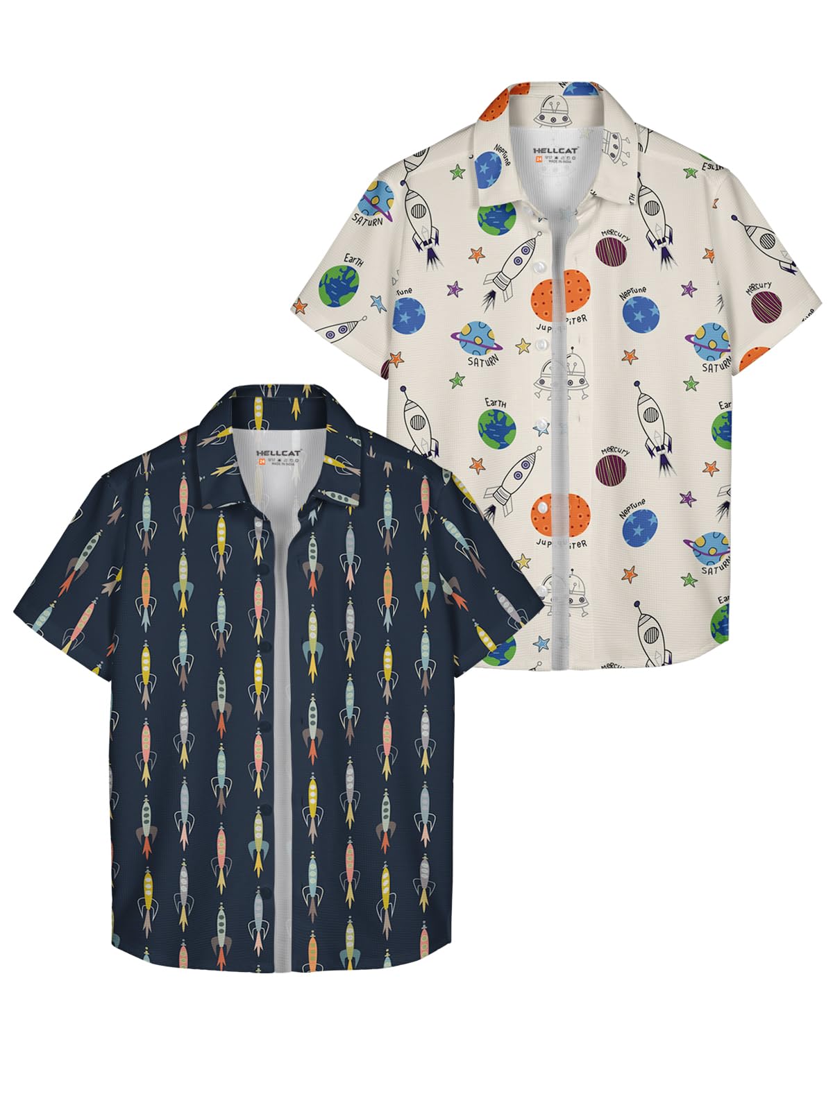 HELLCAT Grey, White Trendy Regular Fit Printed Causal Shirt for Boys - Pack of 2