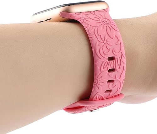 Miniatura 5 de Correa deportiva de silicona con grabado floral compatible con Apple Watch de 1.575 in, 1.614 in, 1.496 in, 1.654 in, 1.732 in, 1.772 in y 1.929 in