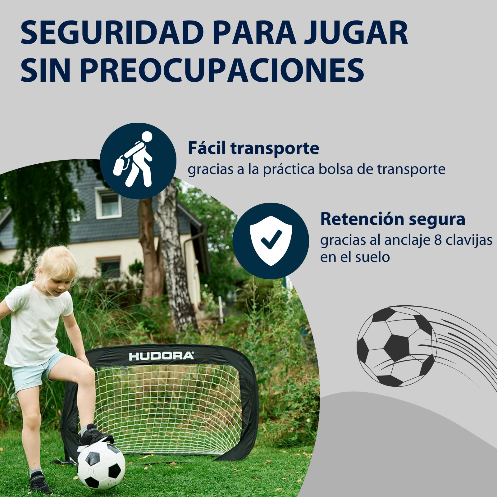 HUDORA Conjunto De 2 Porterías De Fútbol Plegables I Set de Porterías de Fútbol Plegables para Niños y Adultos I con Bolsa de Transporte & Estacas I para Jardín, Parque & Playa | Negro