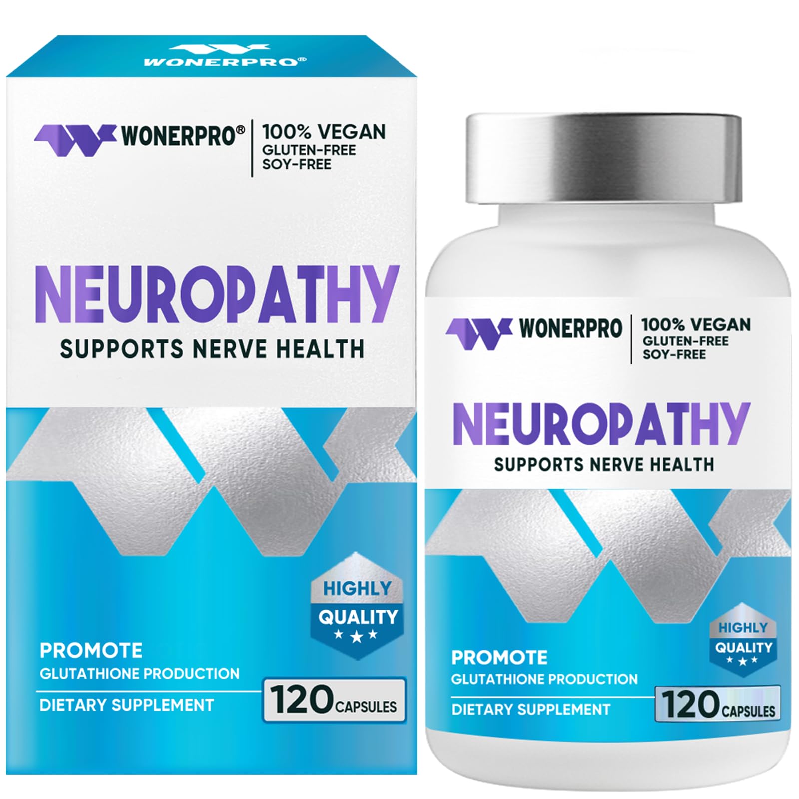Neuropathy Support Nerve Supplement with 600 mg Pure Alpha Lipoic Acid, Fortify Nerves in Fingers, Hands, Toes, & Feet - Best Peripheral Relief Support, 120 Capsules