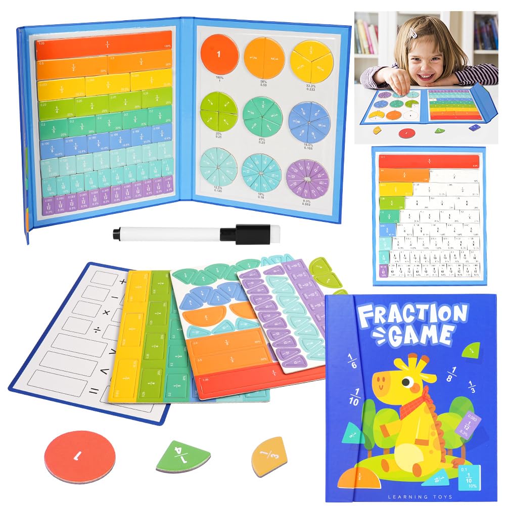 OFFCUP Magnetic Fraction Puzzle - Educational Math Montessori Fraction Manipulatives Magnetic Fraction Tiles & Fraction Circles Set Preschool to Elementary School(GiraffeοΌ