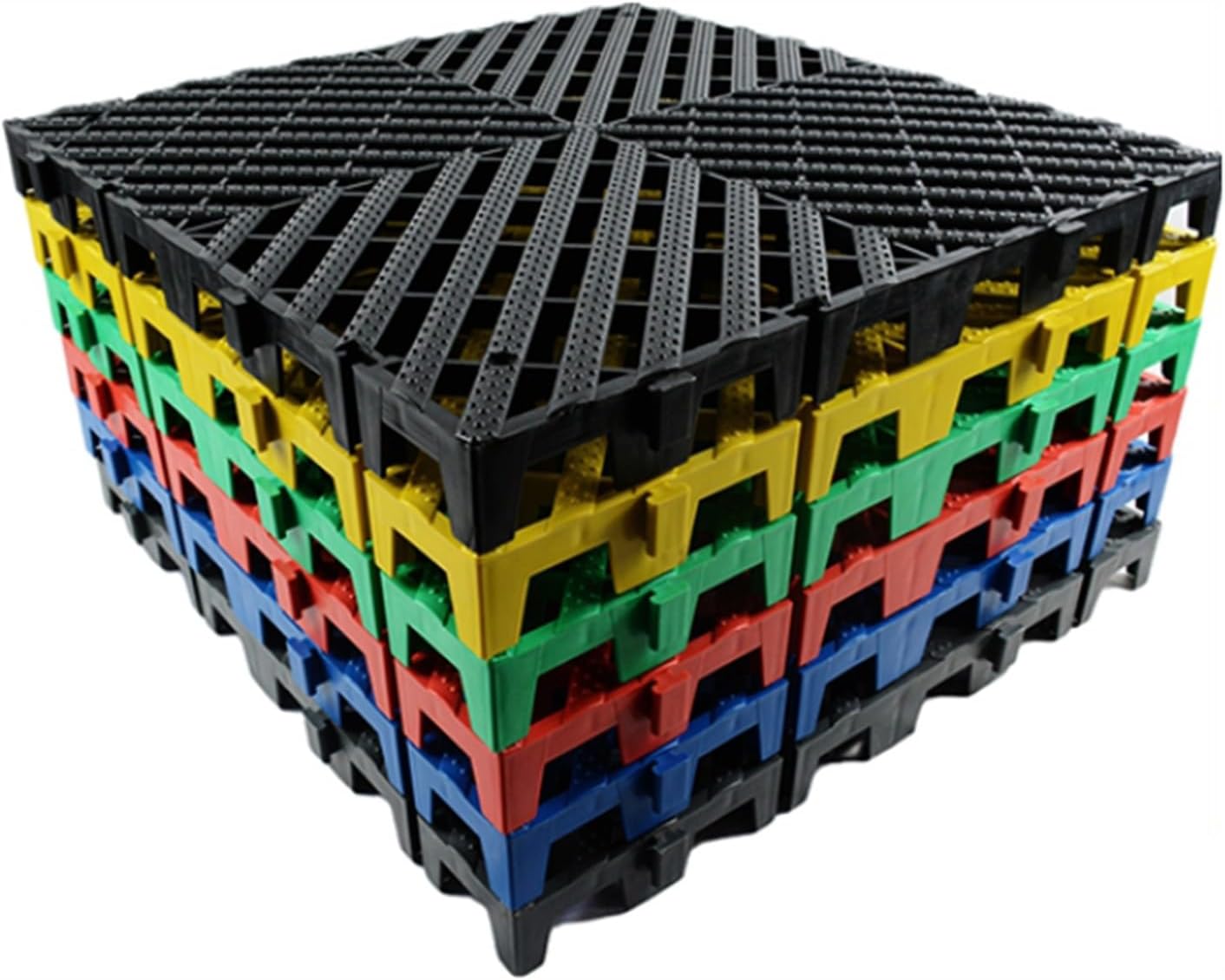 All-Weather Interlocking Floor Tiles (19.69"x19.69") - Heavy-Duty Drainage Grating for Garage, Bathroom & Terrace, Quick-Drain, Anti-Slip, Red, Set of 4