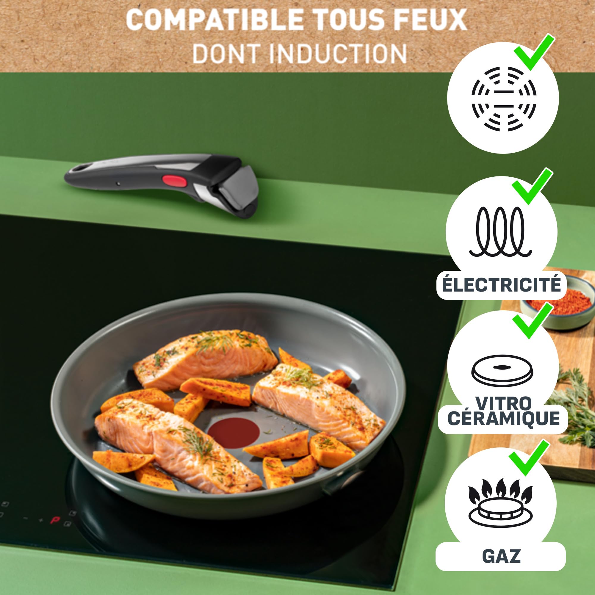 Tefal Ingenio Lot de 5 pièces, Poêles, Casseroles, Poignée amovible, Induction, Revêtement céramique antiadhésif, Eco-conçu, Compatible lave-vaisselle, Fabriqué en France, Renew L26190022