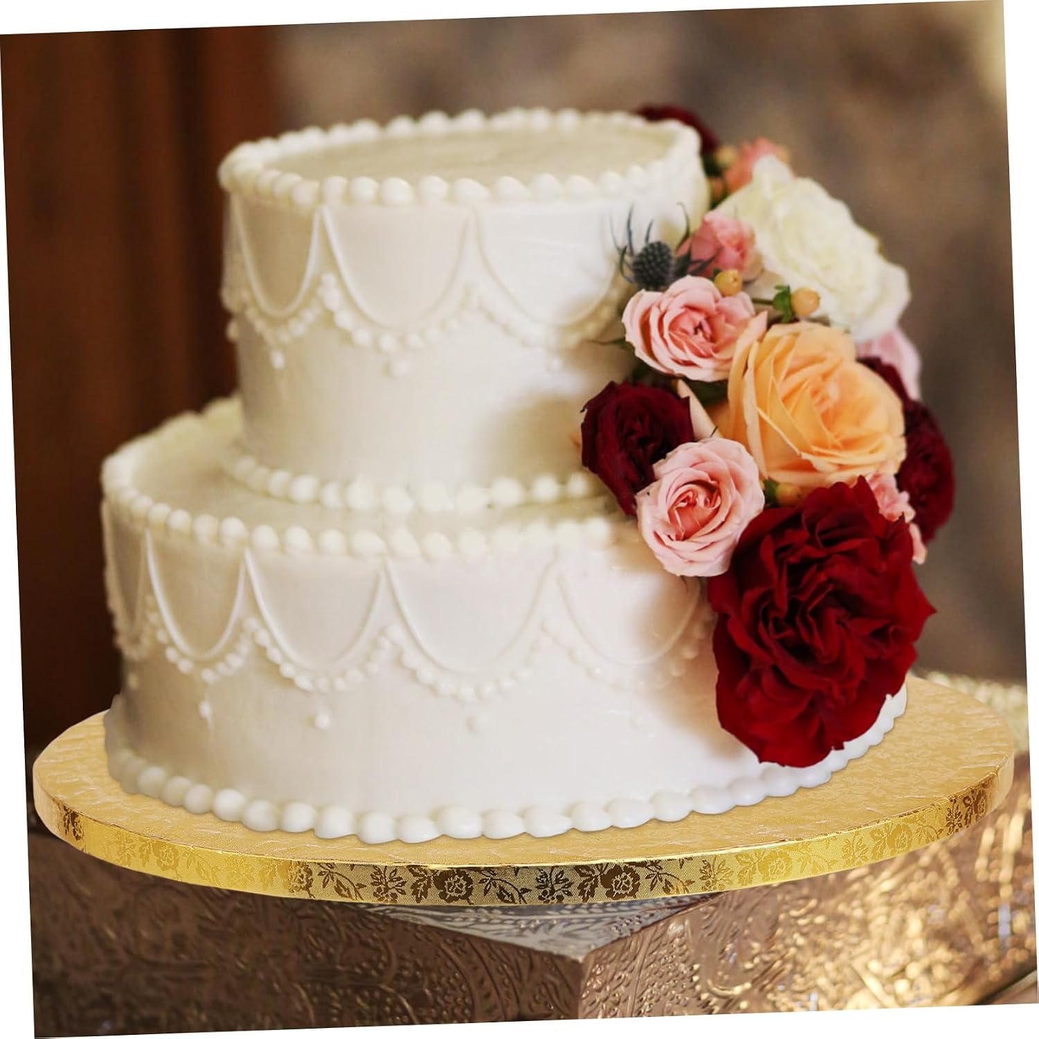 10pcs Gold Cake Boards Round Corrugated Cake Circles for Tiered Wedding Event Decoration Elegant Design for Secure Transport Display