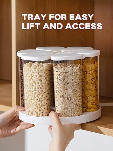 Miniatura 7 de LivLab Mker Contenedores giratorios de cereales de 4 litros de 4 cuartos de galón, dispensador de cereales sin BPA con tapas, bandeja giratoria de