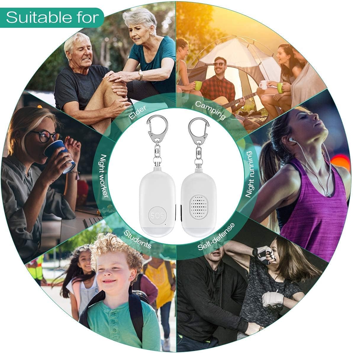 Buу 2 gеt 3 ORIA Safe Sound Personal Alarm, Personal Security Alarm Keychain, 130dB Emergency Alarm with LED Light, Supports USB Charging for Women, Children, Elderly, White, 2-Pack