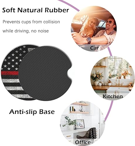 Miniatura 5 de 2 posavasos para automóvil, diseño de bandera estadounidense roja y gris, universales, antideslizantes, de goma para portavasos de 2.75 pulgadas,