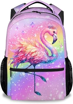 Kids Backpack, Flamingo Backpacks for Girls, 17" Bookbag for Preschool Kindergarte Elementary, Cute Rainbow School Bag for Toddler