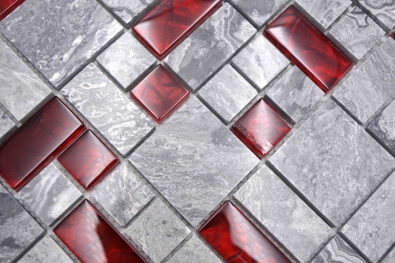 Mosaico in vetro naturale grigio con rosso lucido da parete pavimento cucina bagno doccia mosaico mosaico pavimento