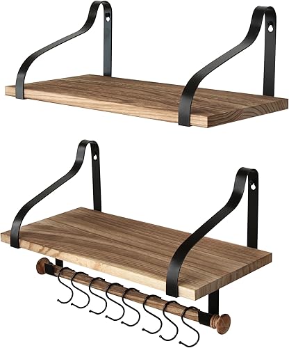 Gurfury - Estante colgante de madera para ollas con 8 ganchos, soporte de pared estilo granja, multifuncional, organizador de utensilios de cocina,