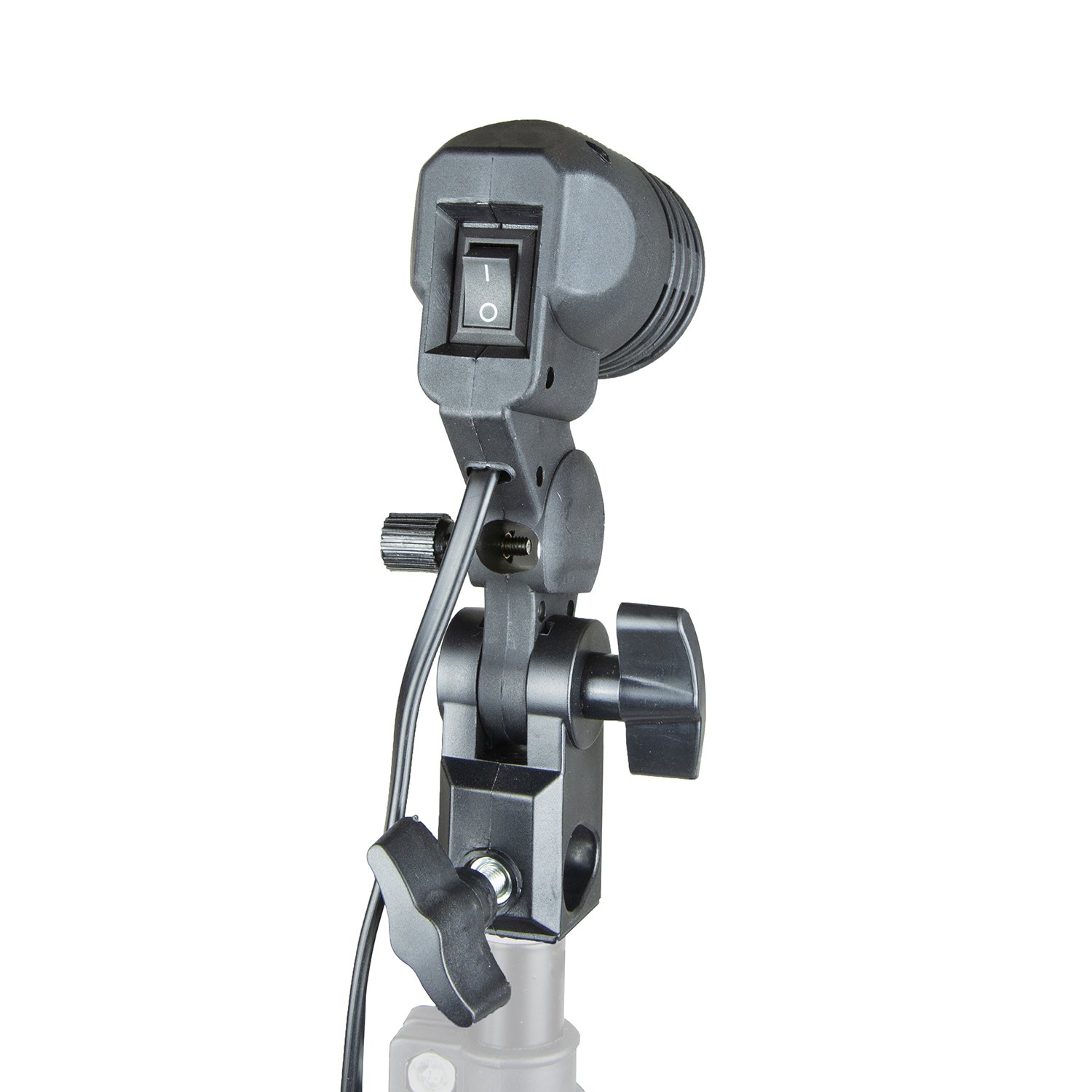 OLLUMA Studio Fotografico E27 Professional Singolo Portalampada, Girevole Lampadina con Staffa Ombrello, Staffa Girevole con Presa per Riprese Video Lampade Luce Monolight E27 2 Confezioni