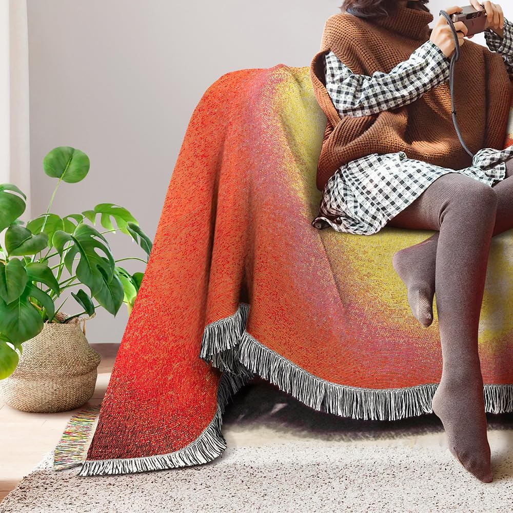 Halloween Skull Throw Blanket Fall Tapestry Home Floor mat Jacquard Thread Blanket for Background Wall Home Decor with Celestial Tapestry Tassels