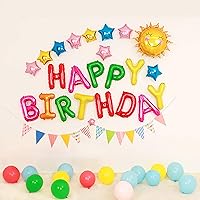 Vista 6 de Globo de feliz cumpleaños, 100 globos coloridos impresos de 12 pulgadas con texto en inglés "Happy Birthday", pancarta de globos de feliz cumpleaños
