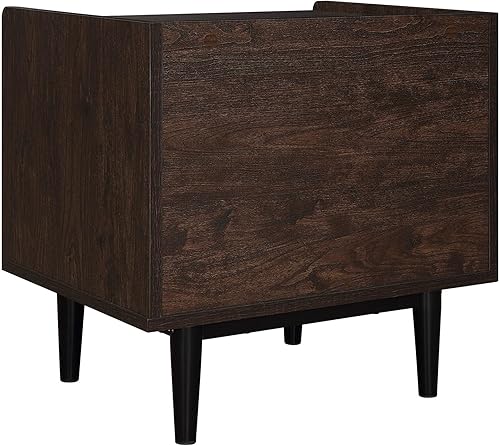 Miniatura 10 de Manhattan Comfort Duane Moderna mesita de noche acanalada, mesita de noche con cajón de extensión completa y estante abierto, muebles industriales