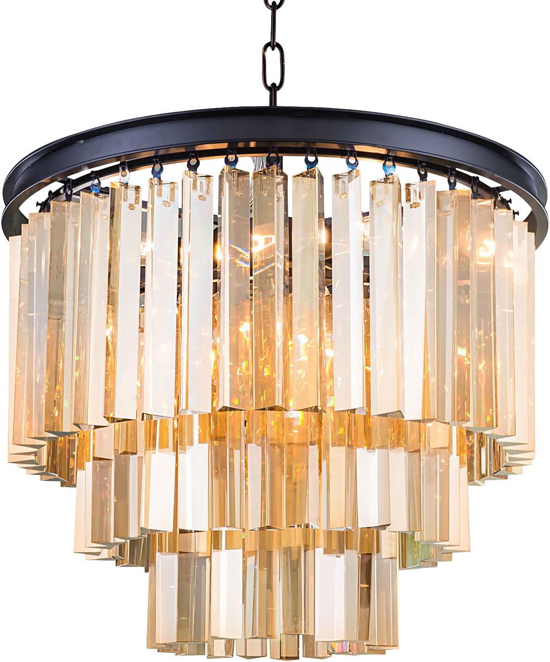 Odeon 9 Light 3 Ring Golden Teak Glass Fringe Chandelier Light Fixture in Java Brown Finish - Restoration Revolution 700129-002
