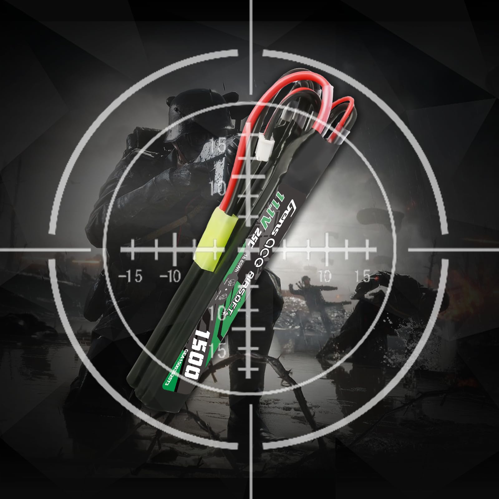 Gens Ace Batería LiPo 11,1 V 1500 mAh 25C 3S1P Batería Triple Dividida con Conector Estándar Tipo T, Compatible con Réplicas de Airsoft AEG