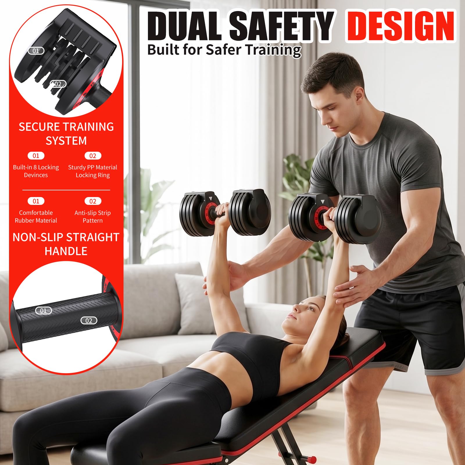 25lb Adjustable Dumbbell Set of 2, 5-in-1 Weights Dumbbell Set Pair | 1-Second Dial Weight Adjustment, Space-Saving Design with Storage Base, Weight Set For Home Gym Suit both Men and Women