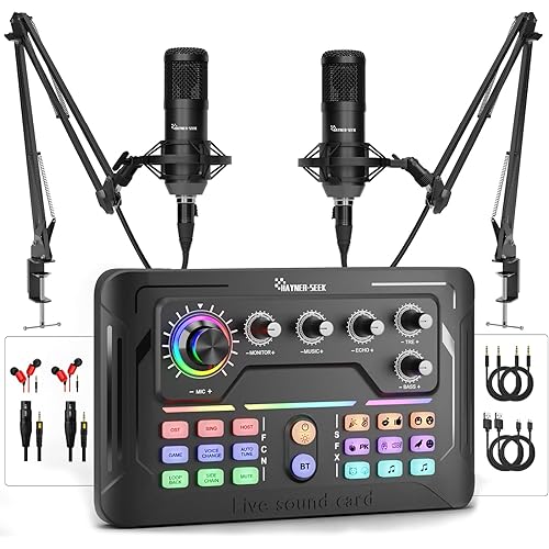 Podcast Equipment Bundle for 2, Audio Mixer with 3.5mm Podcast Microphone, Voice Change DJ Mixer for Live Streaming Singing Gaming (P900)