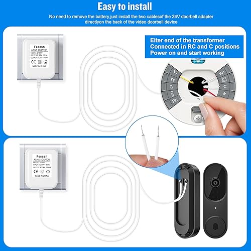 Miniatura 5 de Fesasn Adaptador de timbre de cable C de 24 V compatible con termostato Nest Honeywell Ecobee Sensi y timbre de video Wyze Ring (cable de 26.2 pies