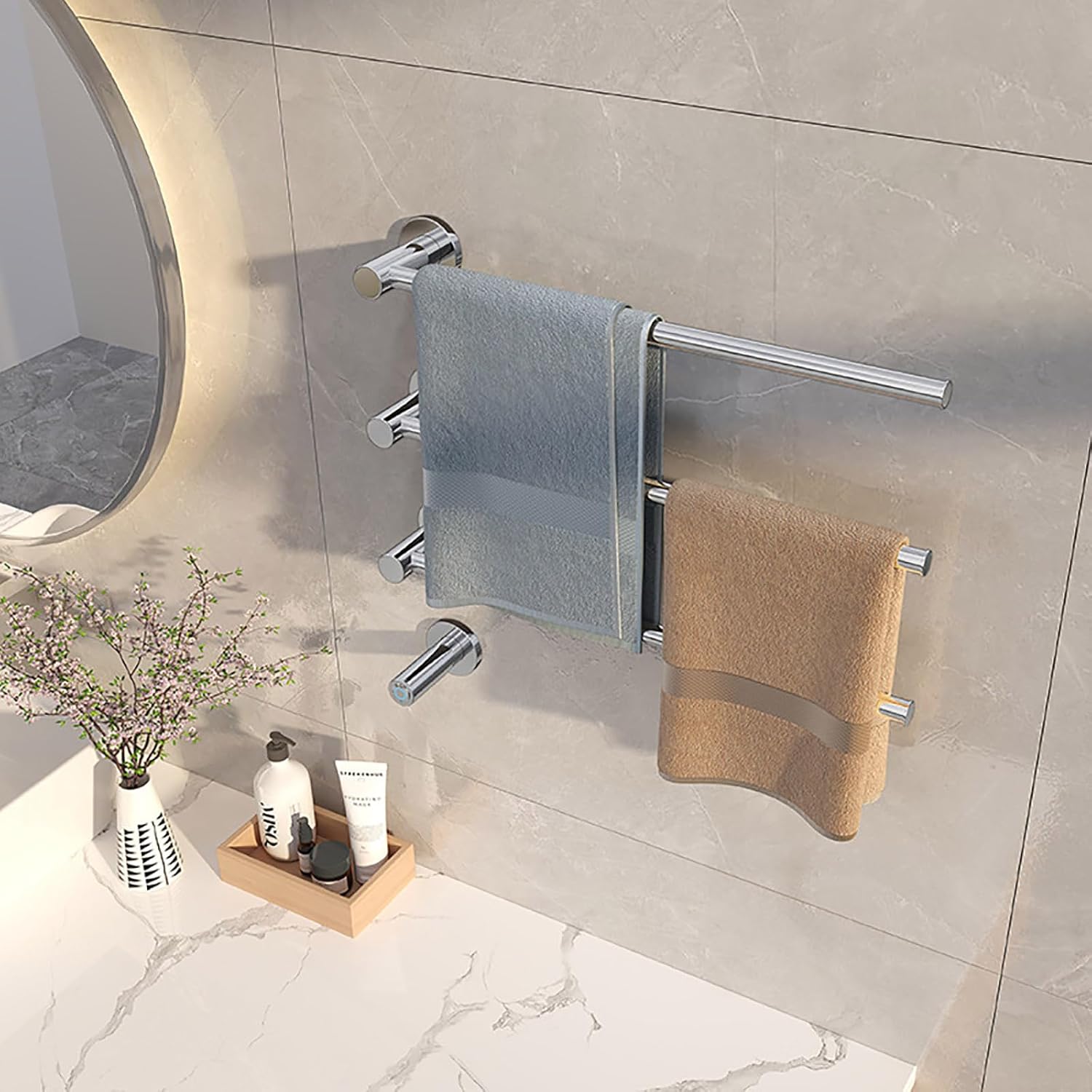 Towel Warmer Rack Wall Mounted Electric Intelligent Constant Temperature Heating Towel Rails 304 Stainless Steel Rod for Bathroom,E,568MM