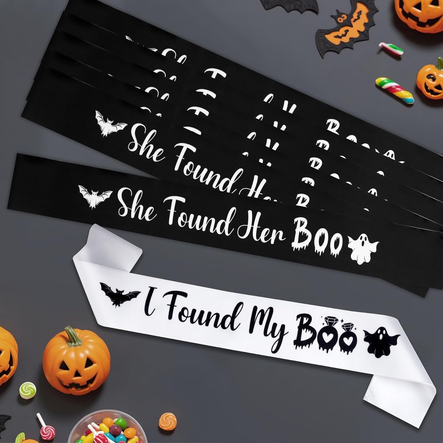 Serencatcher 7Pcs Halloween Bachelorette Party Sashes, White Black Halloween I Found My Boo Bride Sash She Found Her Boo Bridesmaid Sashes for Ghost Spooky Bridal Shower Wedding Party Supplies Favors