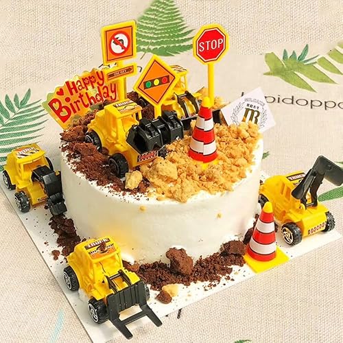 Miniatura 8 de Decoración para tartas de construcción, grúa grande, excavadora, tráfico, señales de tráfico, decoración de pasteles, suministros de fiesta de