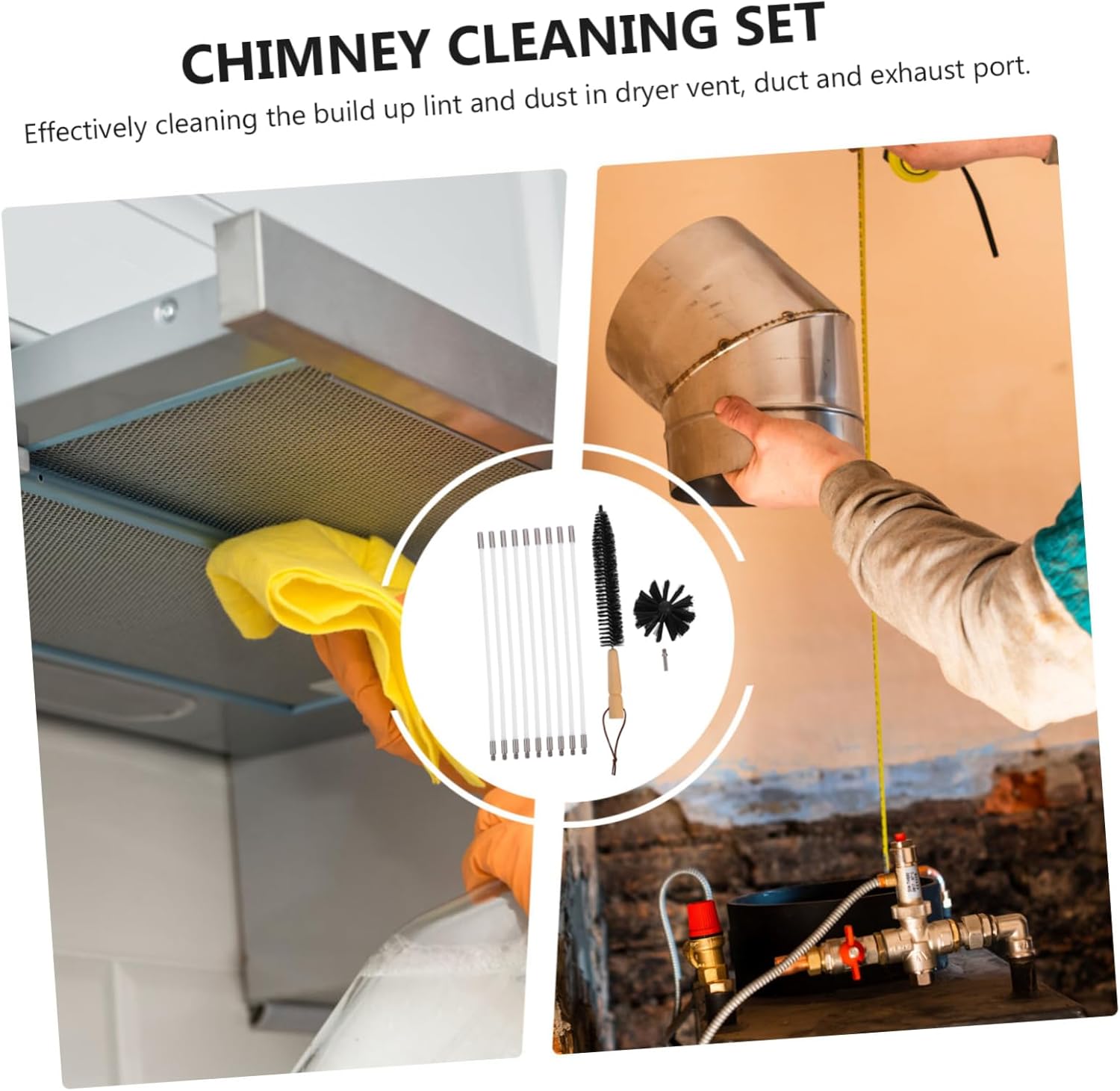 1 Set Chimney Brush Cleaning with Flexible Rods for Vent and Fireplace Maintenance Soot and Ash Removal Compatible with Power Drill