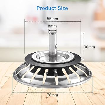 (2 Pack) Upgraded Kitchen Sink Plug Strainer Stainless Steel Strainers Sink Plugs Replacement for Food/Hair Catcher - UK Sinks Hole Diameter 78mm