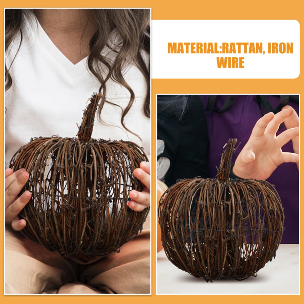 DOITOOL 2 Piezas Calabaza de Ratán Reutilizable Diseño Clásico para Adorno de Halloween y Patios al Aire Libre en Temporada de Caída