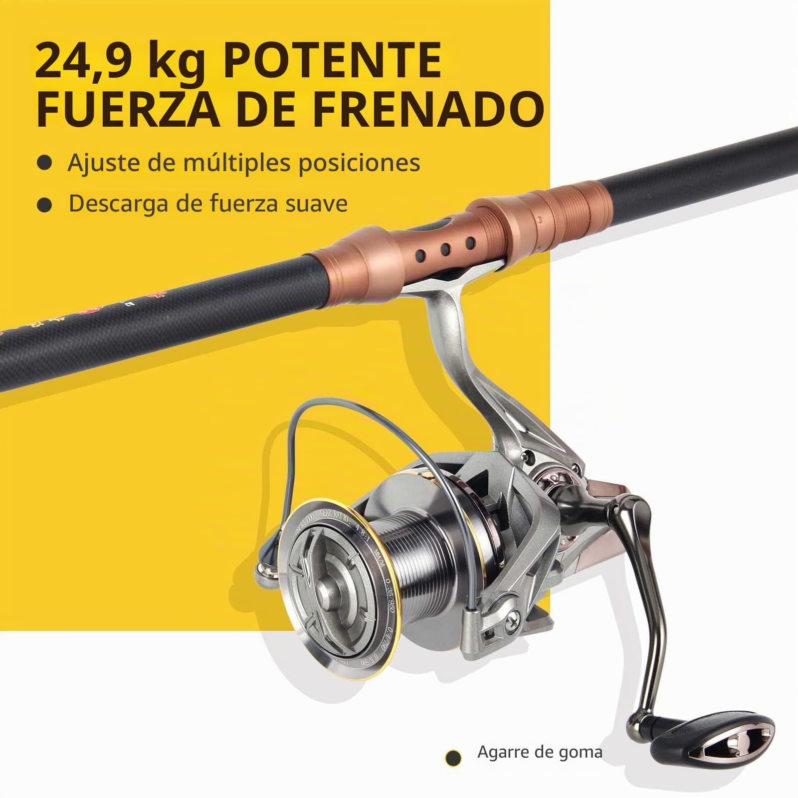 Haut Ton - Carrete de Pesca 8000/9000/10000/12000/14000, 17+1BB con chasis de Grafito, relación de Engranaje 4.8:1, Arrastre máximo de 25 kg para Peces de Agua Salada en la Costa y en Alta mar (T-NGK