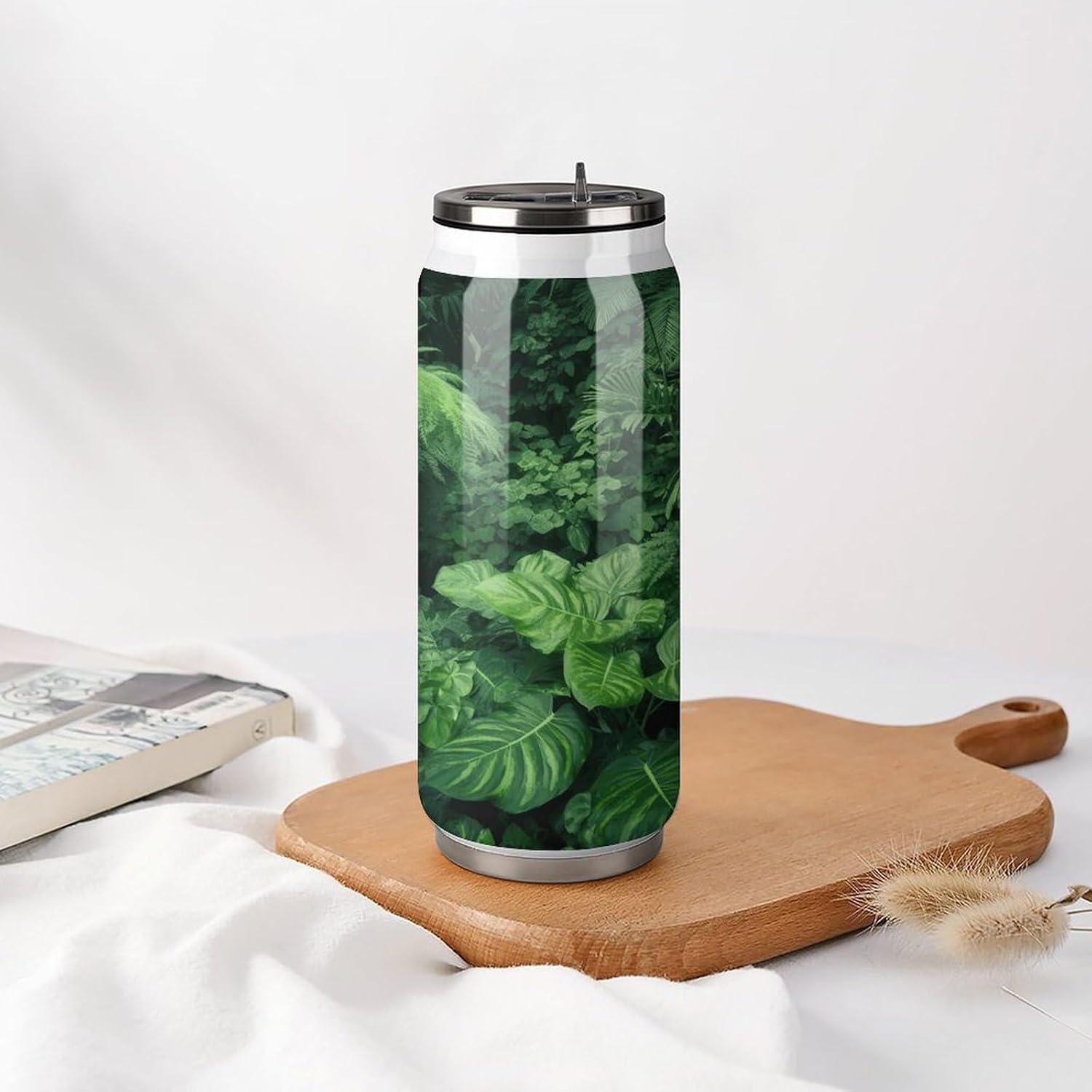 Stainless Steel Cups Densely Growing Green Plants Printed Coke Cup Stainless Steel Insulated Cups with Lid And Straw