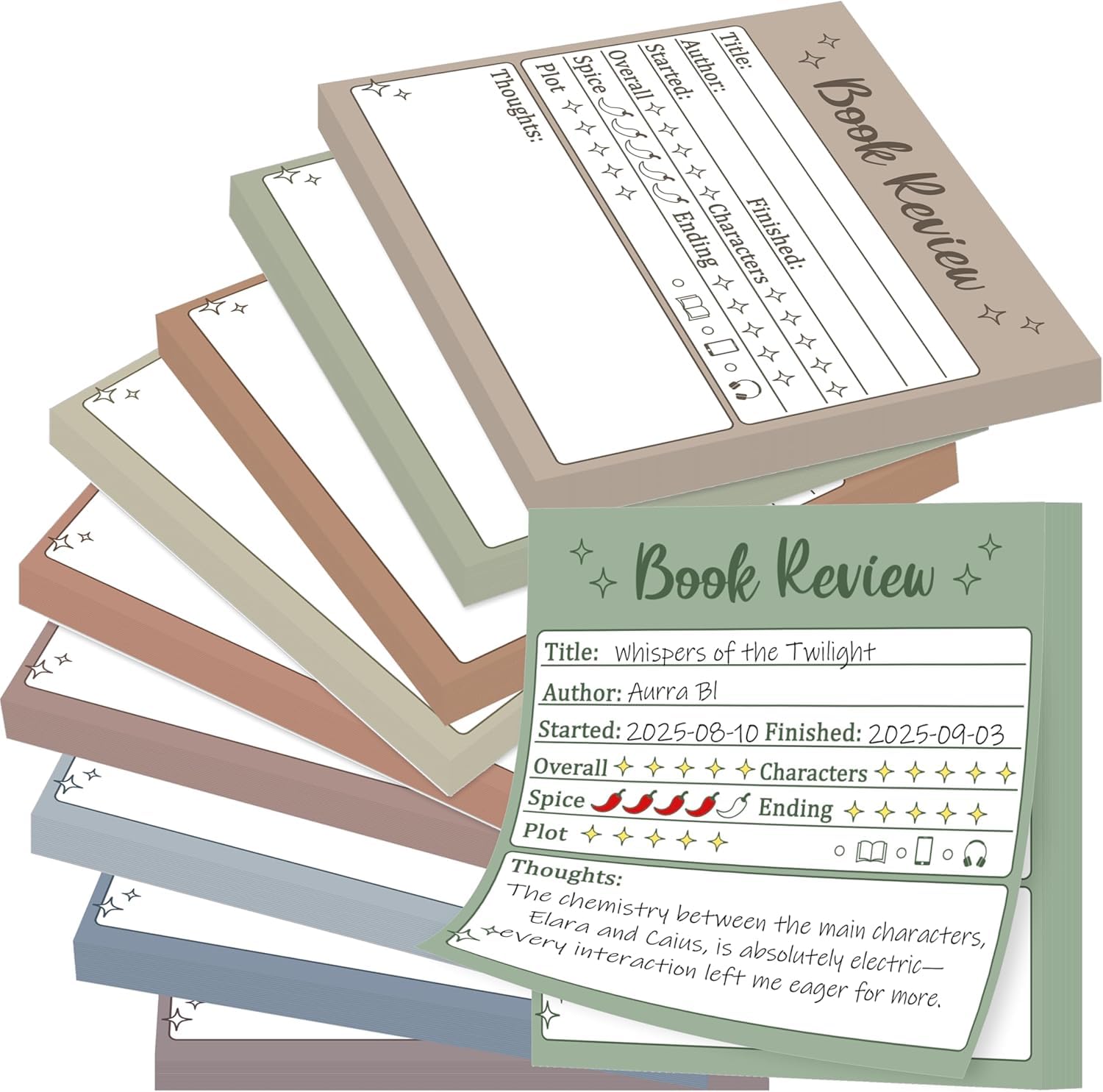 WATINC Boho Book Review Sticky Notes - Spring Easter Gift Boho Self-Stick Note Pads Reading Tracker for Book Lover Readers, 500 Sheets Small Notepads Reading Log Sticker for Bookish Bookworm Gift