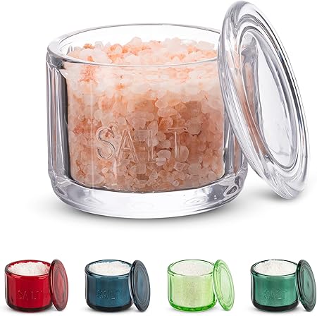 Amazon.com: KooK Glass Salt Cellar, with Lid, Embossed Pressed Glass ...