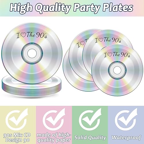 Miniatura 3 de 50 platos y servilletas de papel para fiestas de los 90, mezcla de CD de los 90, platos de postre retro de los años 90, decoraciones para fiestas