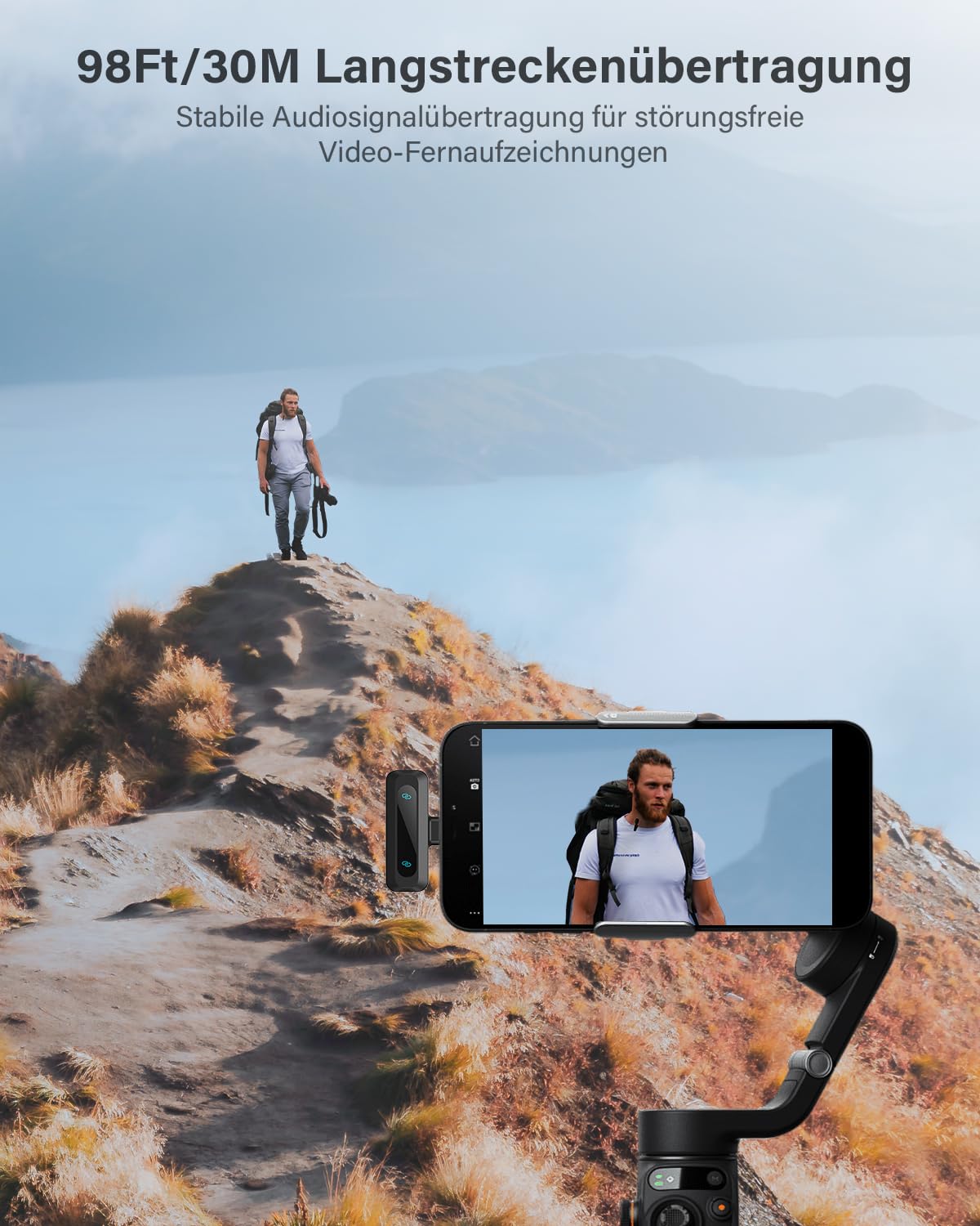 Kabelloses Lavalier-Mikrofon für iPhone, iPad, Android-Handy, 2er-Pack Mini-Mikrofon mit Rauschunterdrückung, Auto-Pairing und Stummschaltung und Reverb für Vlogging, Videoaufnahmen, TikTok, YouTube