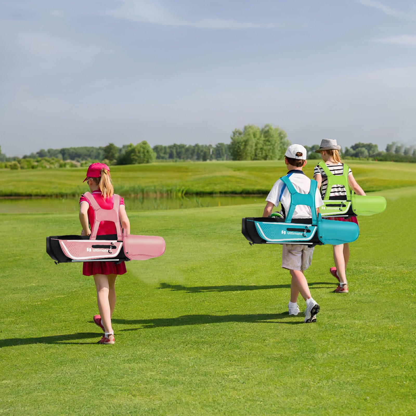 GYMAX Set di Mazze da Golf per 11-13 Anni, Set Completo da Golf Junior con Driver #1 da, Ibrido #5, Ferri #7#9#S e Putter, Grande Borsa da Golf Autoportante