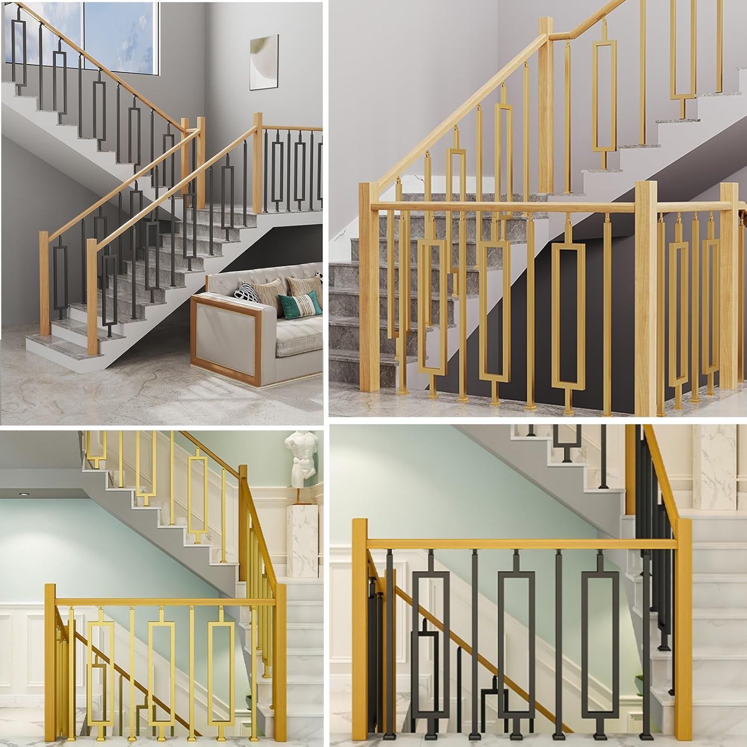 5-Pack Modern Black Stair Railing Spindles, Stylish Balusters for Interior & Exterior Guardrails, Floor Mount Design for Loft & Mall Spaces, 6-Inch Height