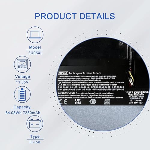 Miniatura 2 de SU06XL HSTNN-DB8W (11.5V 84.08Wh7280mAh 3 celdas) Batería para laptop compatible con HP Spectre X360 15-DF0000 15-DF000NV 15-DF000NX Series Notebook