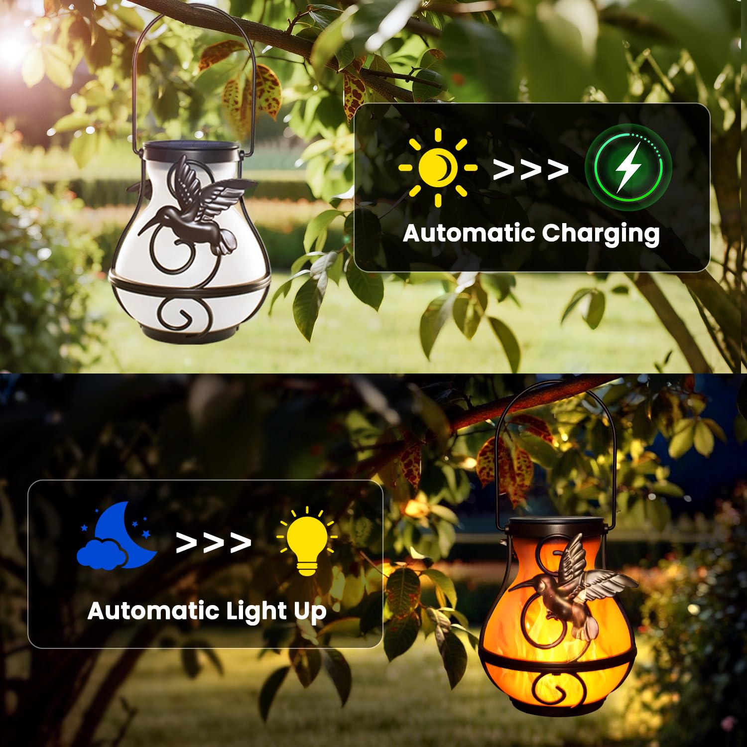 Solarlaternen zum Aufhängen im Freien, Solar-Gartenleuchten für den Außenbereich, wasserdicht, mit flackernder Flamme, LED-Laterne für Terrasse, Hof, Camping, Halloween-Dekorationen, Gartengeschenke